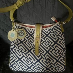 Spartina 449 Navy and Lime Geometric Shoulder Bag
